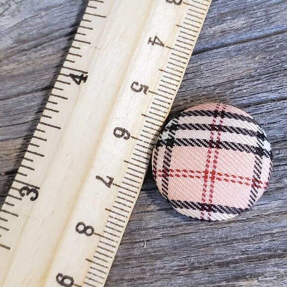 Pink Black White Tartan Plaid Fabric Button Earrings - Picture 5 of 5